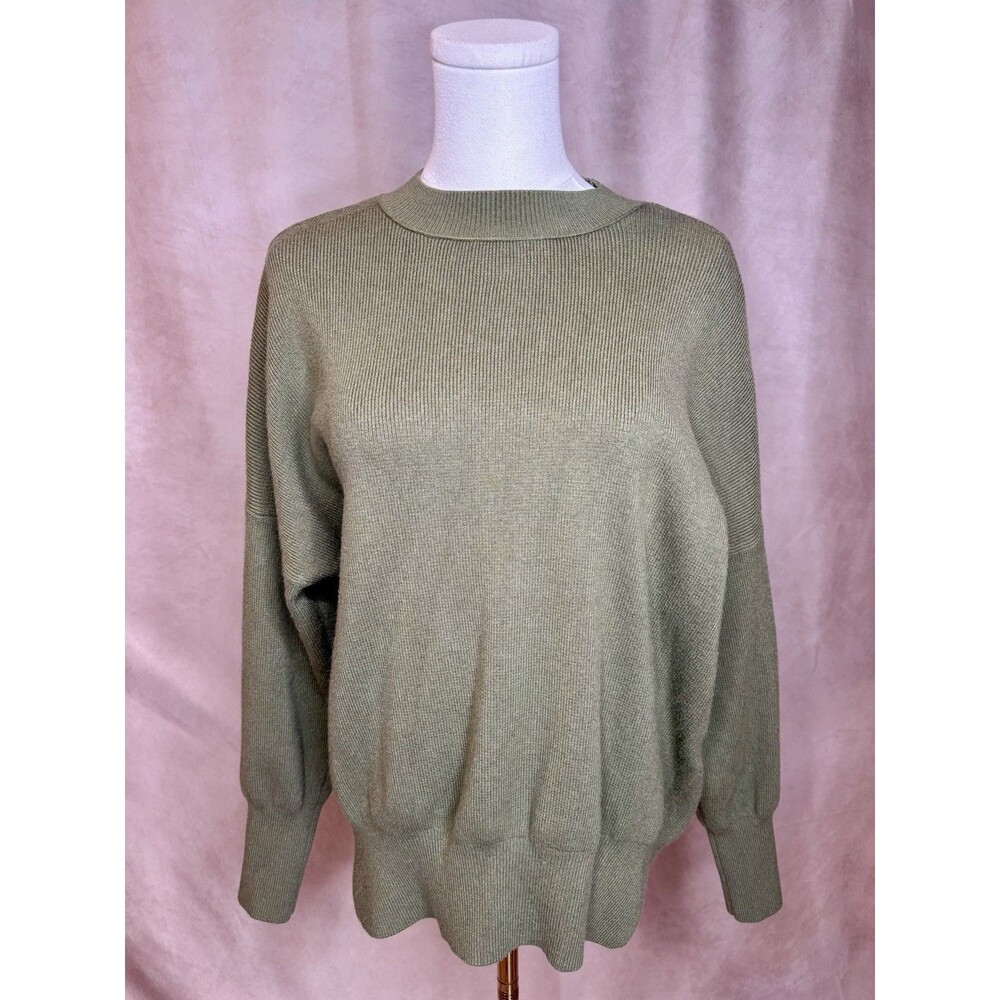 Abercrombie Fitch Oversized Soft Mock Neck Sweater XS Olive Green Rib Knit Cozy